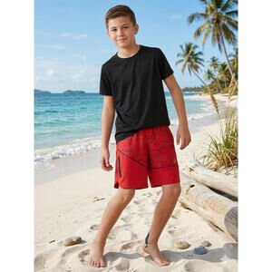 Reebok Red and Black Athletic Shorts Youth Sz XL 14/16 Zipper Pocket drawstring